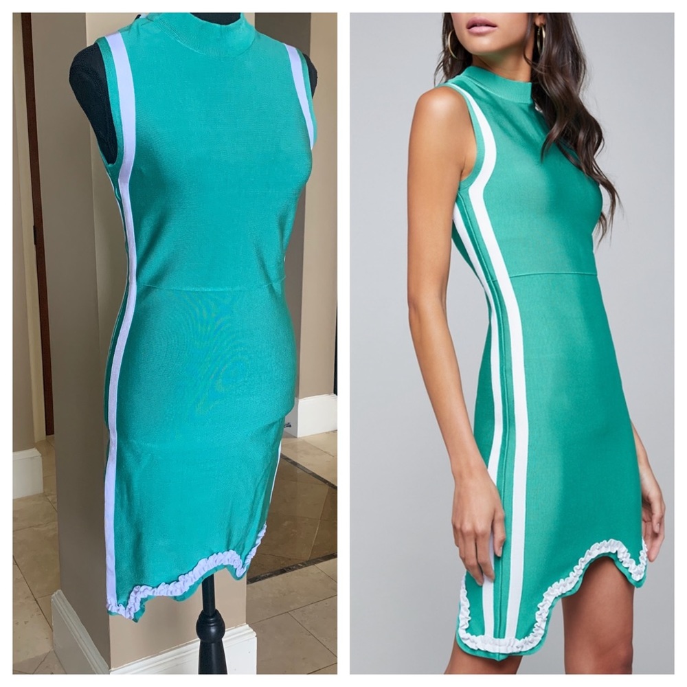 bebe Teal Green Sleeveless Midi Dress with White Stripes
